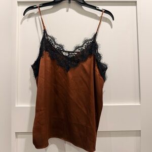 Silk-Feel Rust Brown Lace Trim Cami Top